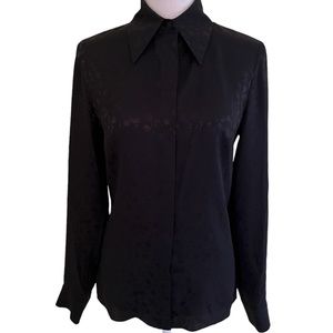 Michael Kors COLLECTION Black Silk Tone on Tone Floral Print Blouse 0 NEW